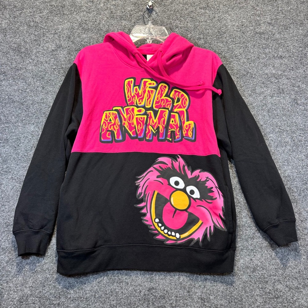 Disney Muppets Animal Hoodie Women Small Pink Black Colorblock Retro Streetwear